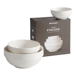 Stacked Natural White Porcelain 3 Piece Serving Bowl Set