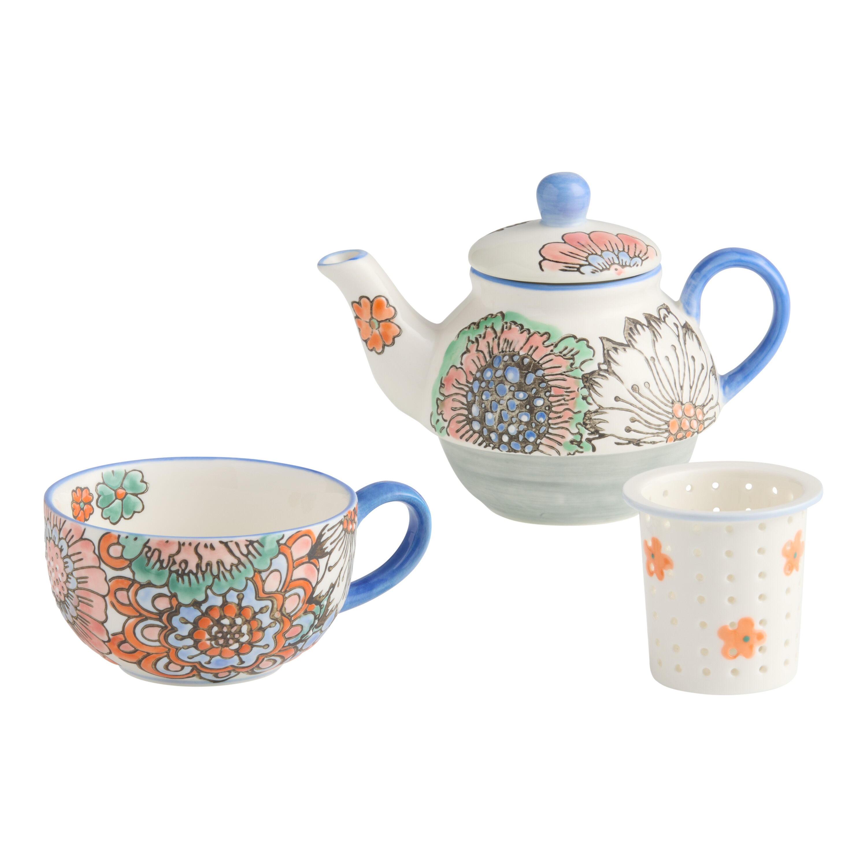 Hand Painted Floral Tea for One Infuser Teapot and Mug Set World Market