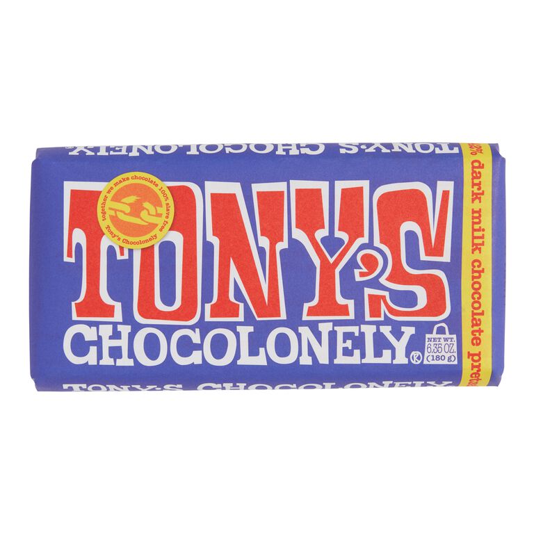 Tonys Chocolonely Pretzel Toffee Dark Milk Chocolate Bar image number 1