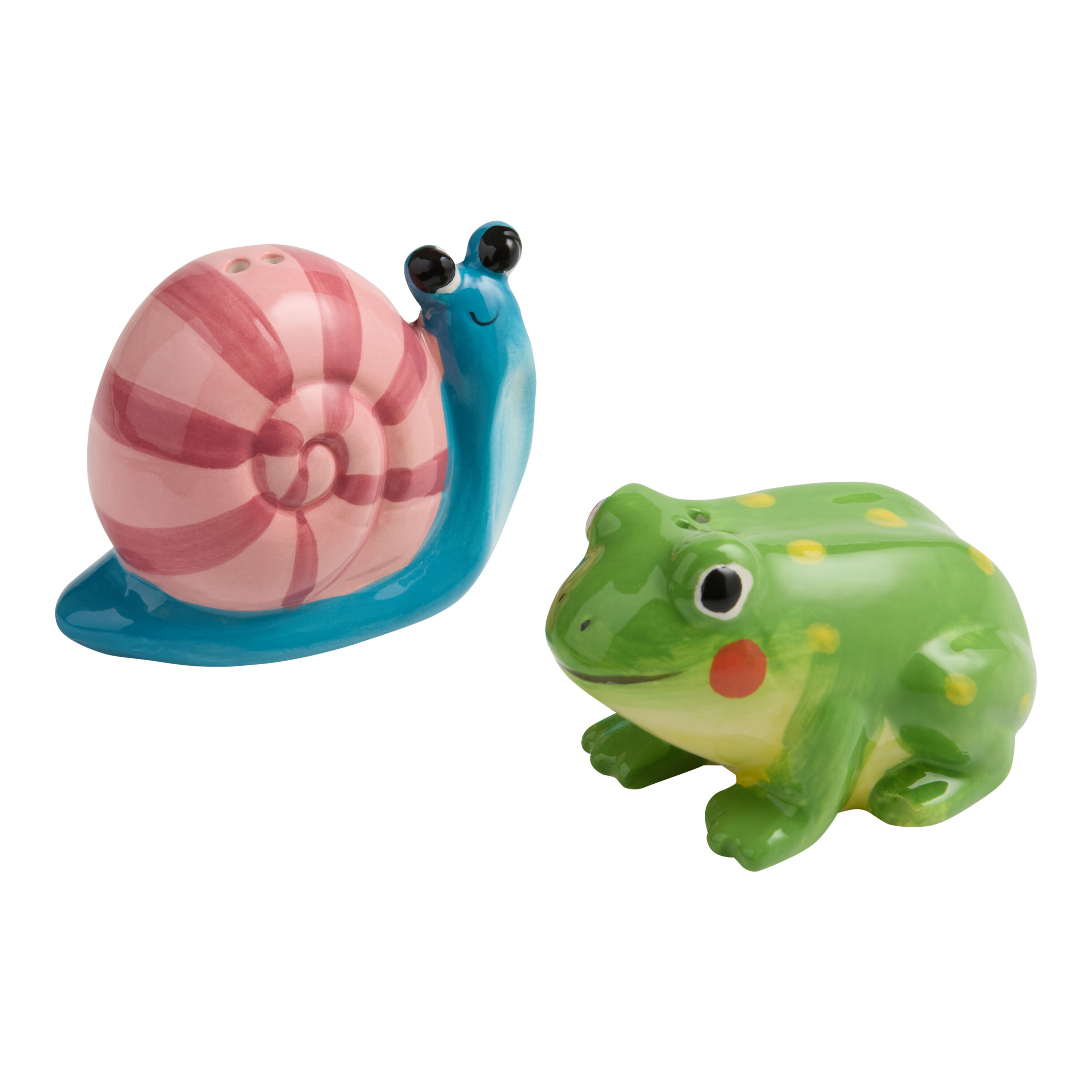 Ceramic Snail and Frog Hand Painted Figural Salt and Pepper Shaker Set image number 0