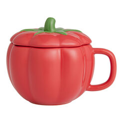 Red Tomato Figural Ceramic Mug With Lid