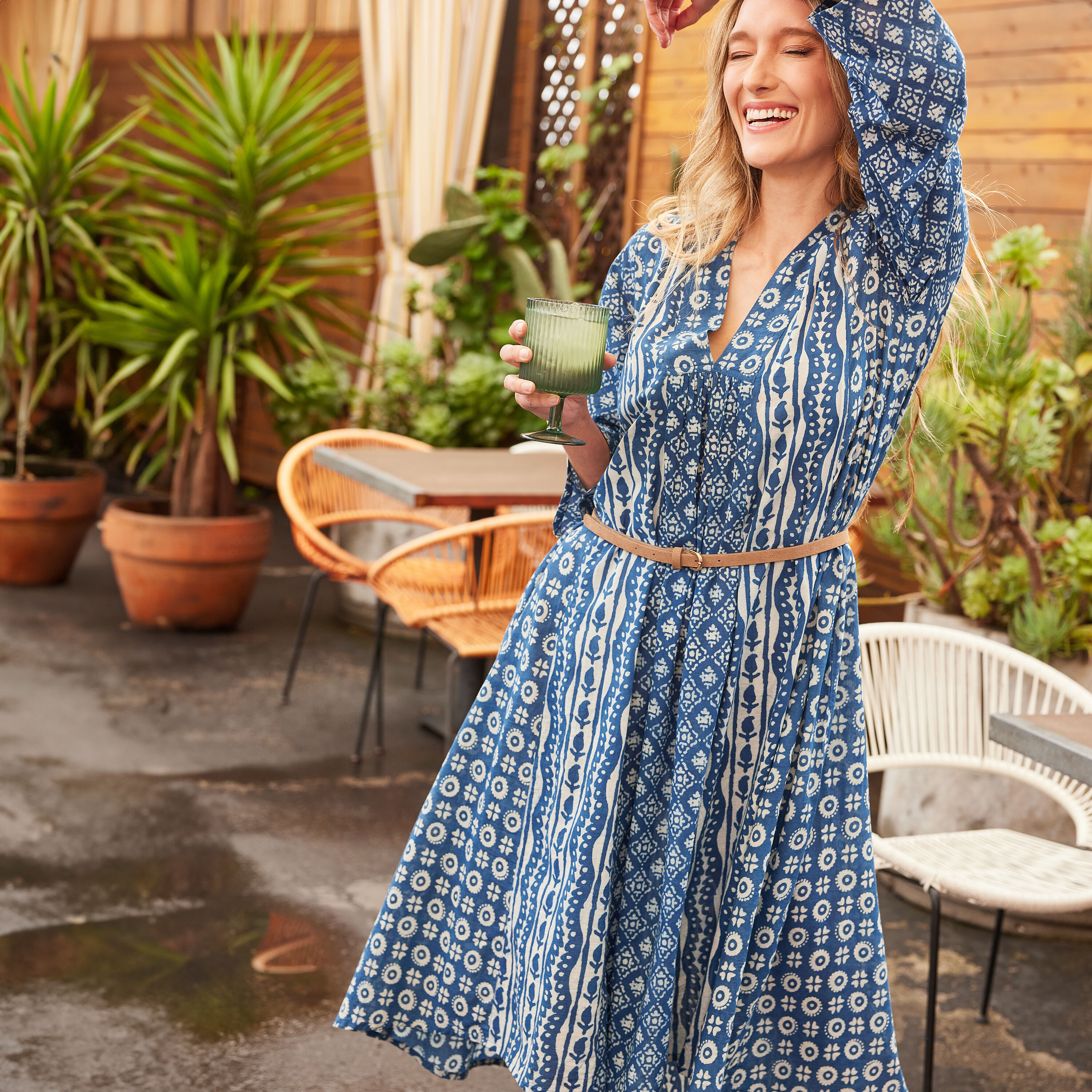 Indigo print dress outlet