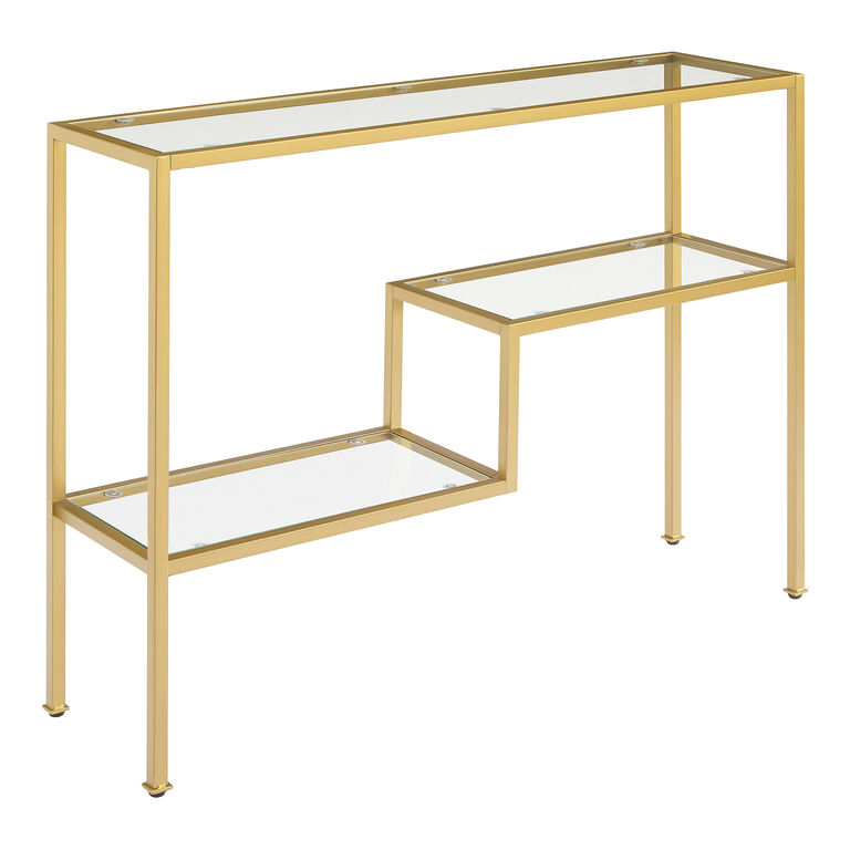 Ezra Metal and Glass Console Table with Shelves image number 1