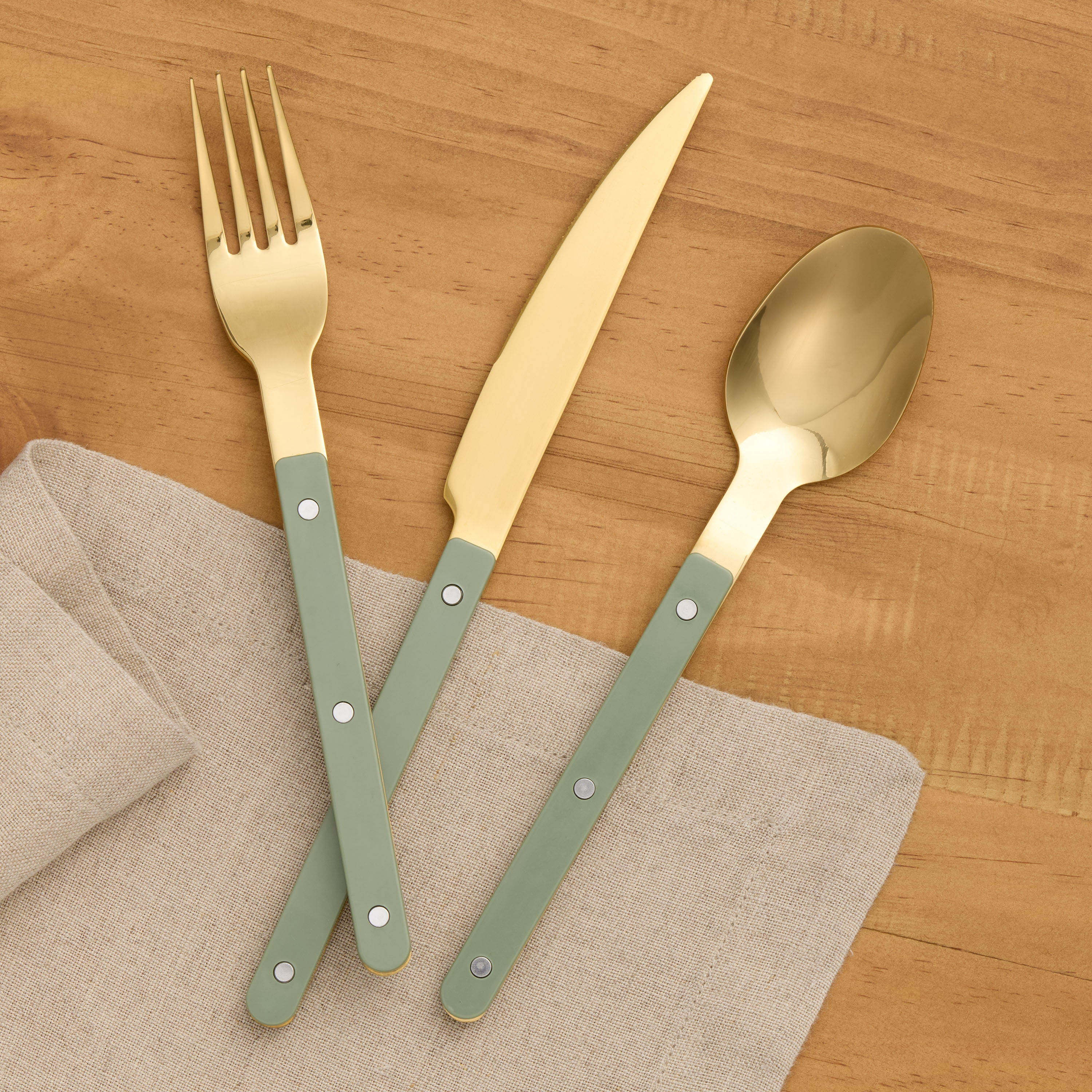Gold and Sage Green Stainless Steel Bistro Dinner Knife