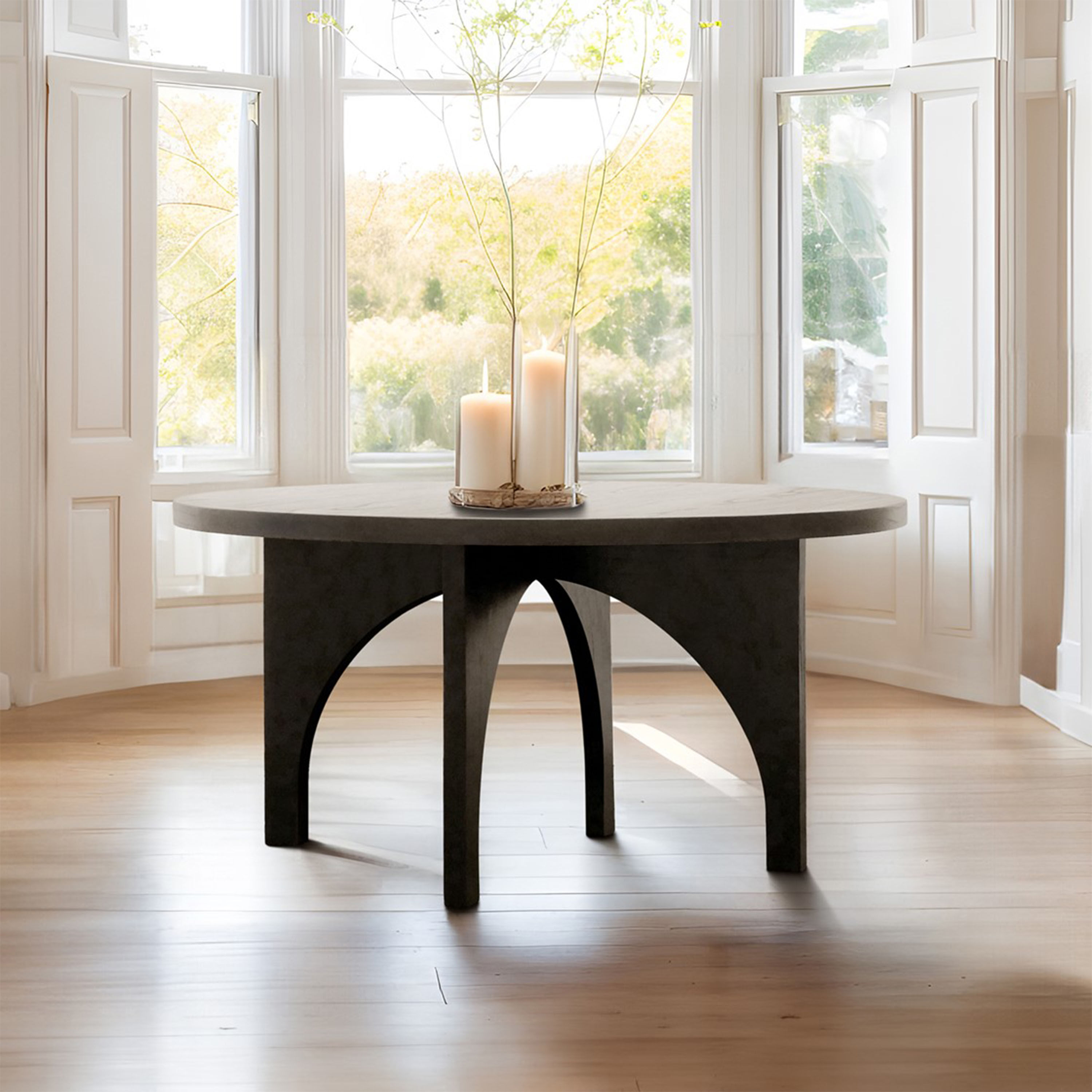 Briset Round Natural and Charcoal Black Wood Dining Table image number 1