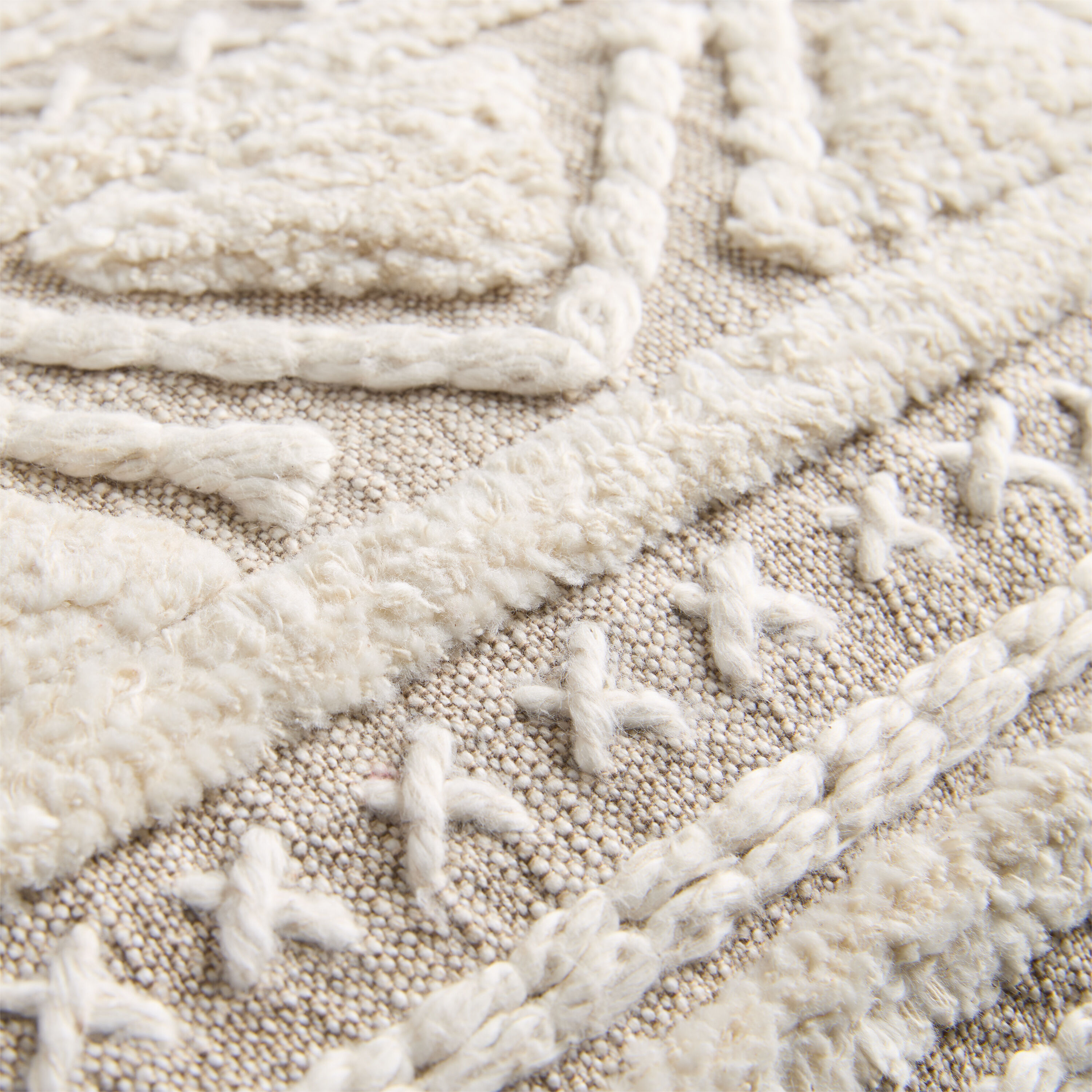 Taupe and Cream Geo Tufted Embroidered Lumbar Pillow