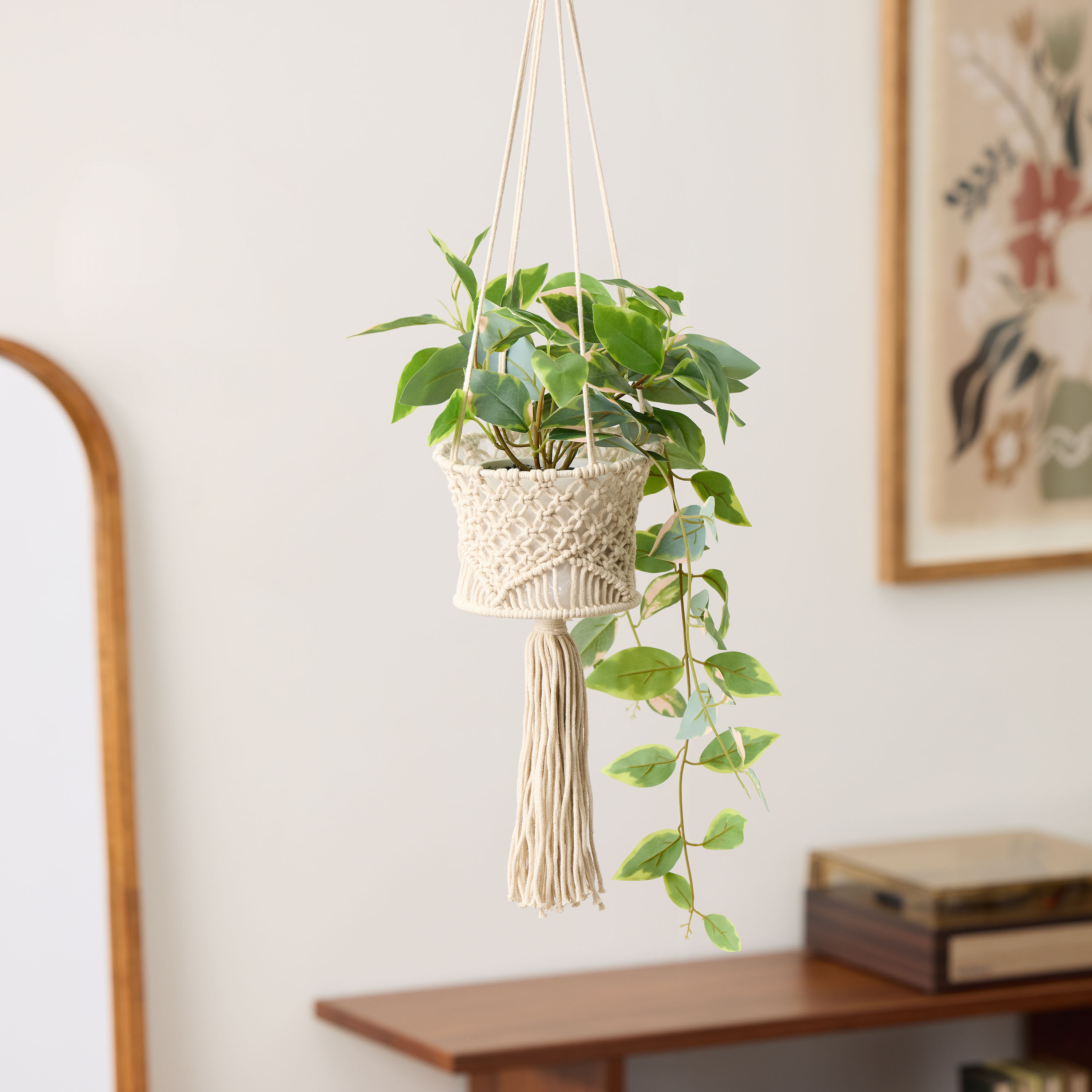 Cotton Macrame Basket Plant Hanger image number 3