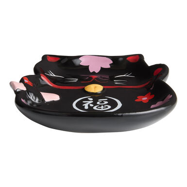 Black Lucky Cat Cherry Blossom Figural Appetizer Plate Black Lucky Cat Cherry Blossom Figural Appetizer Plate