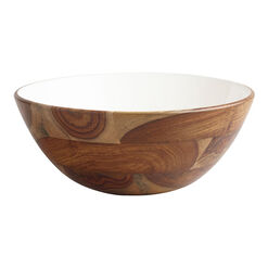 Large White Enamel Wood Serving Bowl