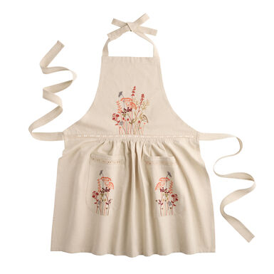 Oatmeal Embroidered Warm Botanical Apron Oatmeal Embroidered Warm Botanical Apron