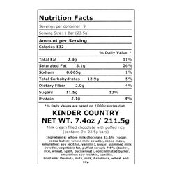 Kinder Country Milk And Cereal Chocolate Bar 9 Pack