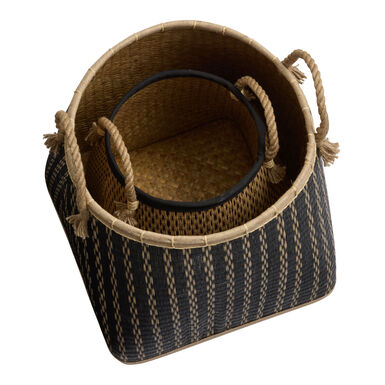 Jett Black and Natural Seagrass Patterned Basket Jett Black and Natural Seagrass Patterned Basket