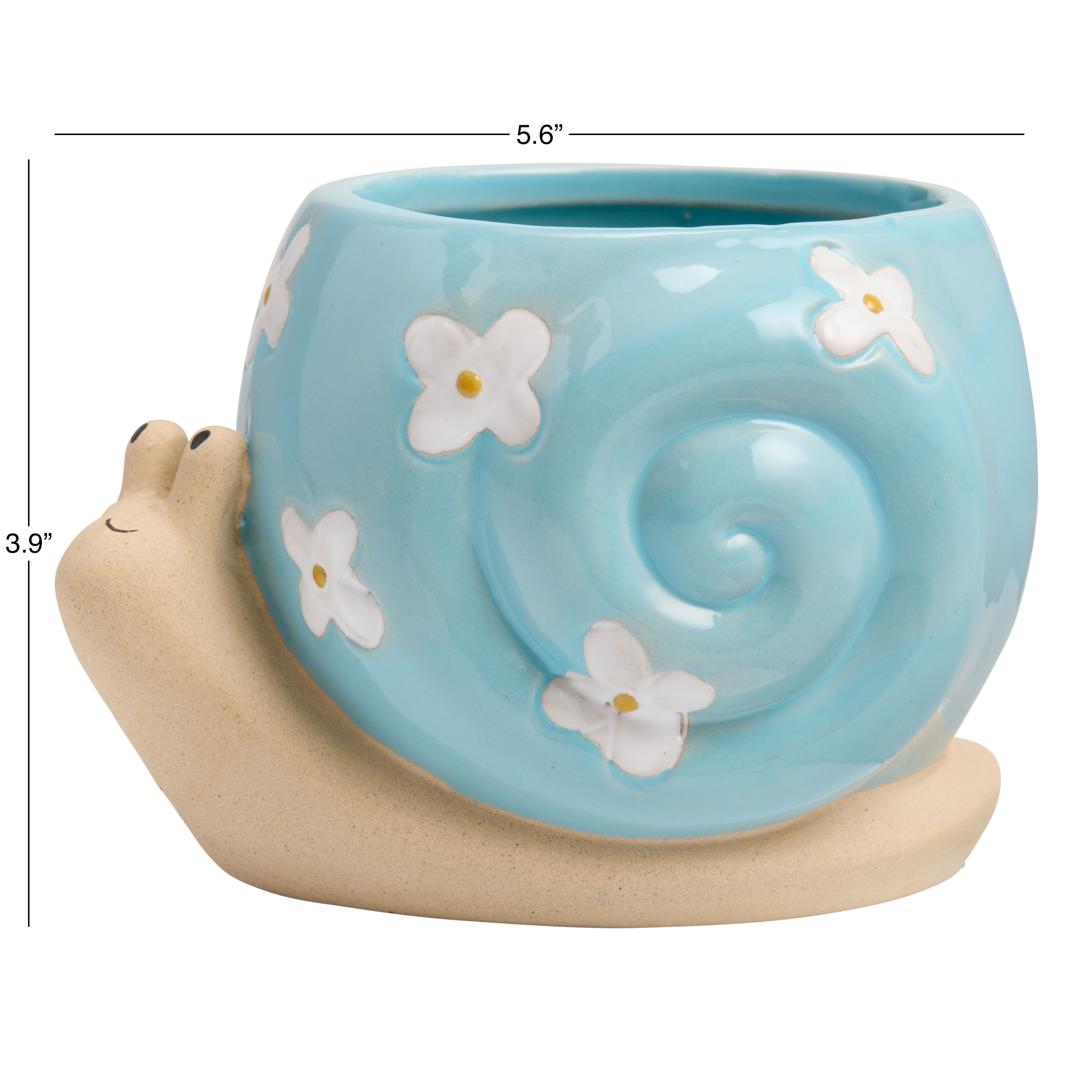 Blue Ceramic Flower Snail Planter image number 1