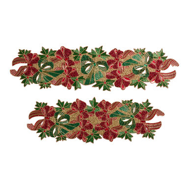 Red and Green Bow and Holly Beaded Table Runner Red and Green Bow and Holly Beaded Table Runner