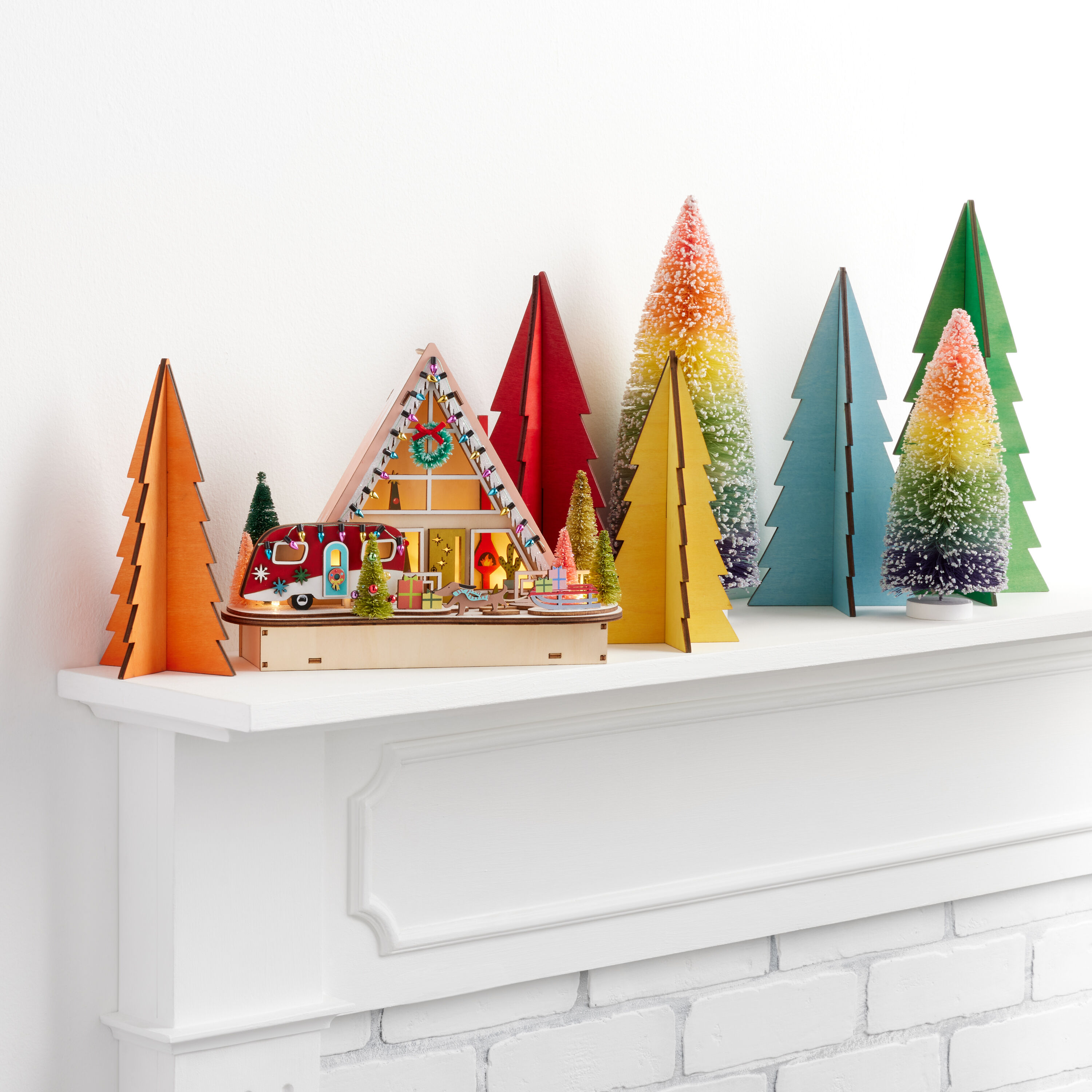 Laser Cut Wood Mid Century A Frame House LED Light Up Decor