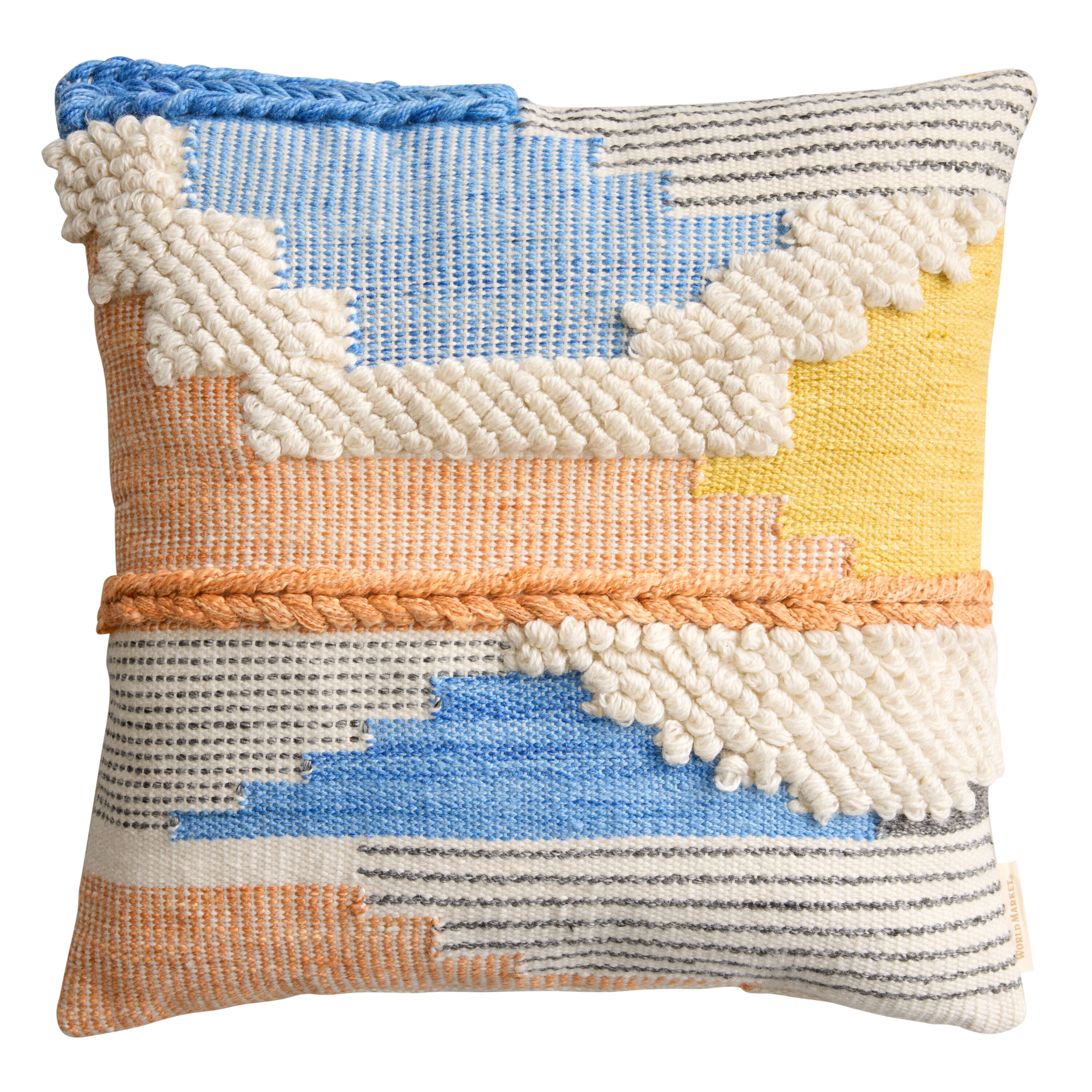 Blue and Brown Abstract Tufted Indoor Outdoor Throw Pillow