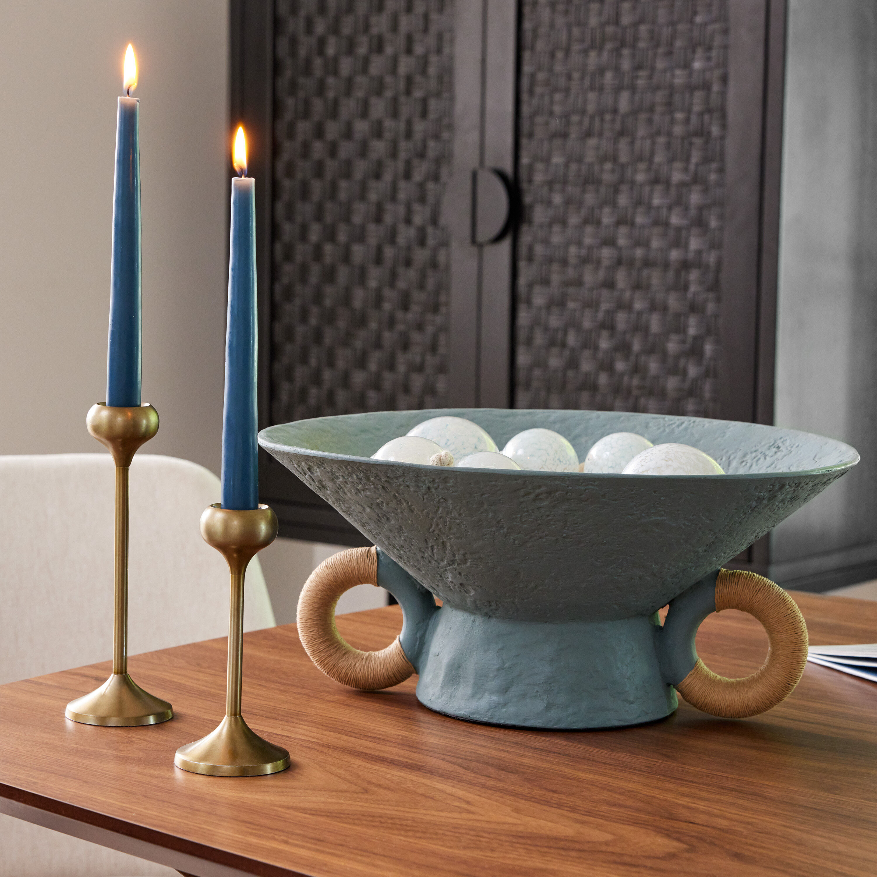 CRAFT Blue Fiberstone Bowl with Raffia Handles image number 1