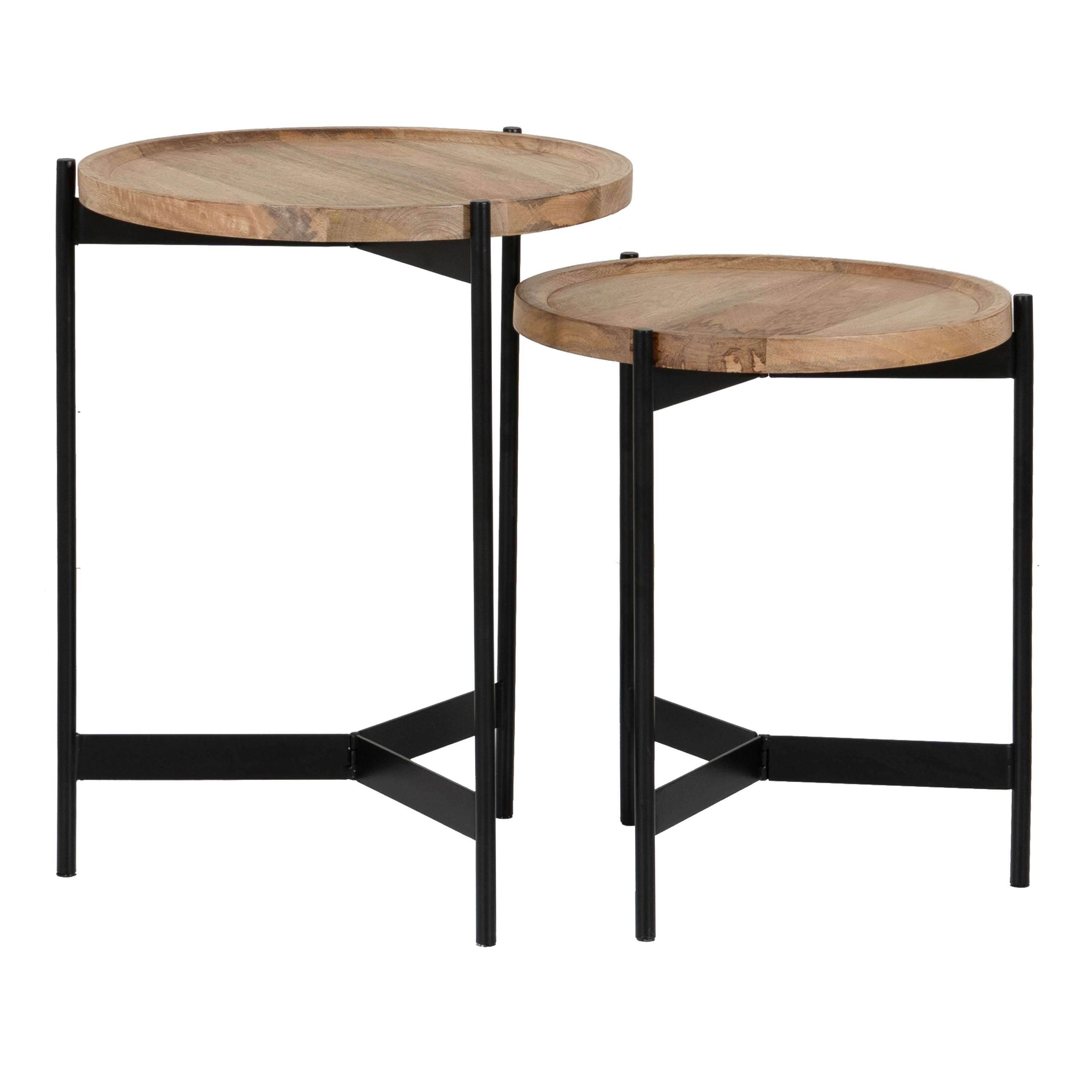 Tristan Round Wood and Black Metal Nesting Tables 2 Piece Set image number 2