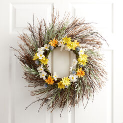 Faux Daisy and Natural Twig Wreath