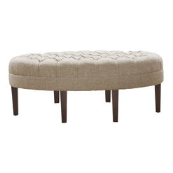 Stan Oval Natural Linen Tufted Upholstered Ottoman