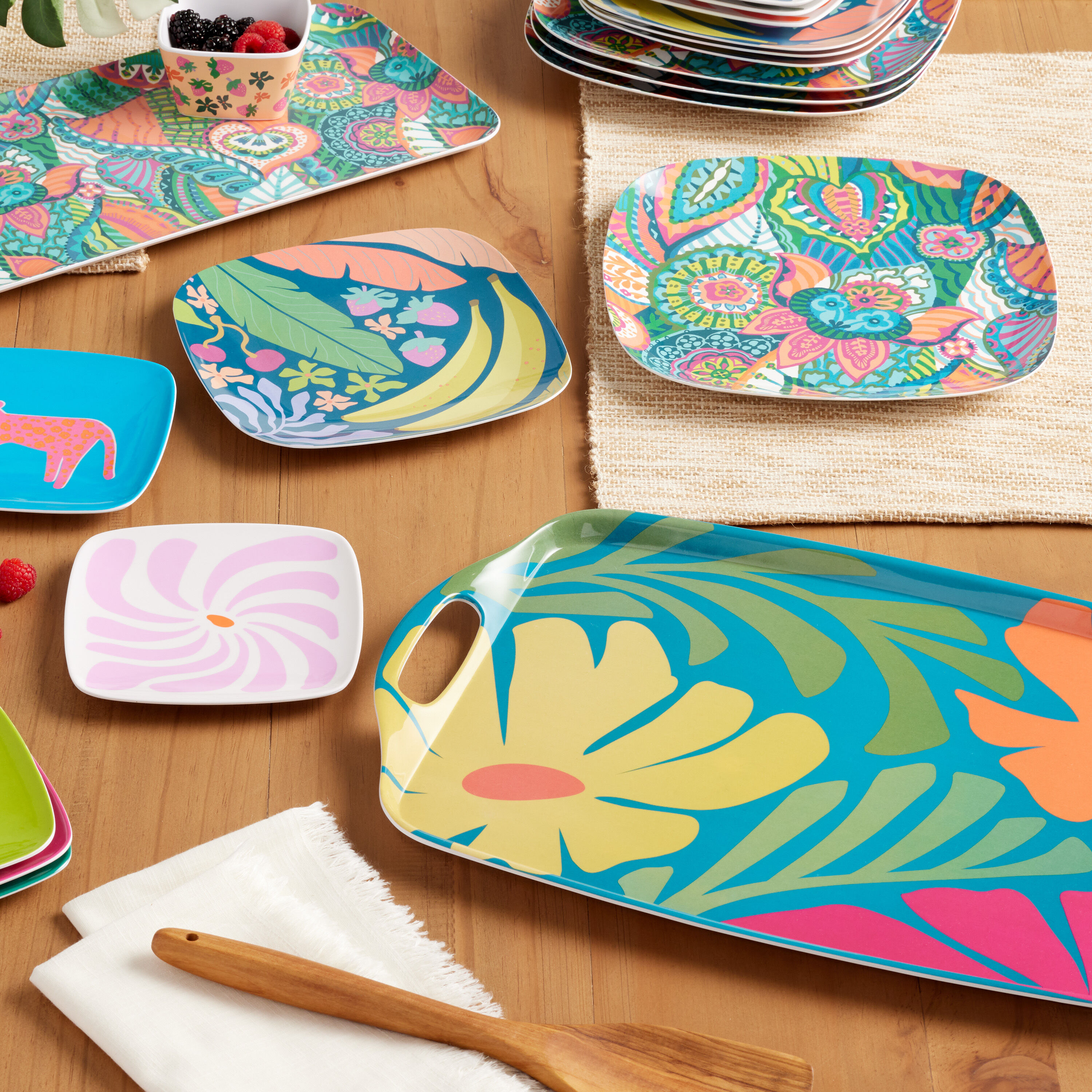 Tropicalia Multicolor Floral Melamine Serving Tray