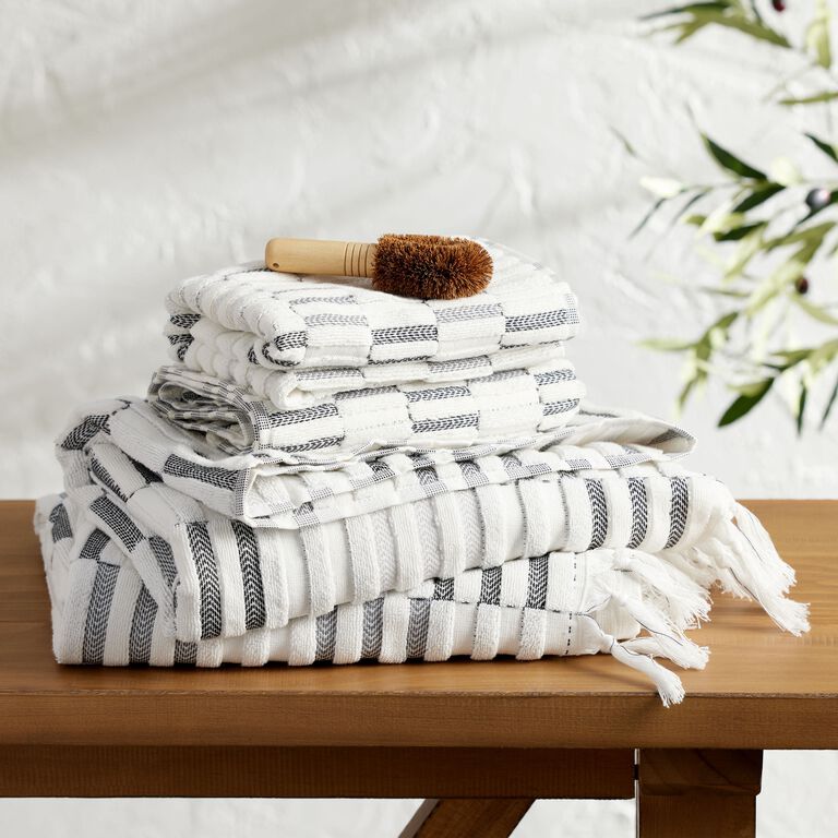 Sloan Black and Ivory Sculpted Stripe Hand Towel by World Market