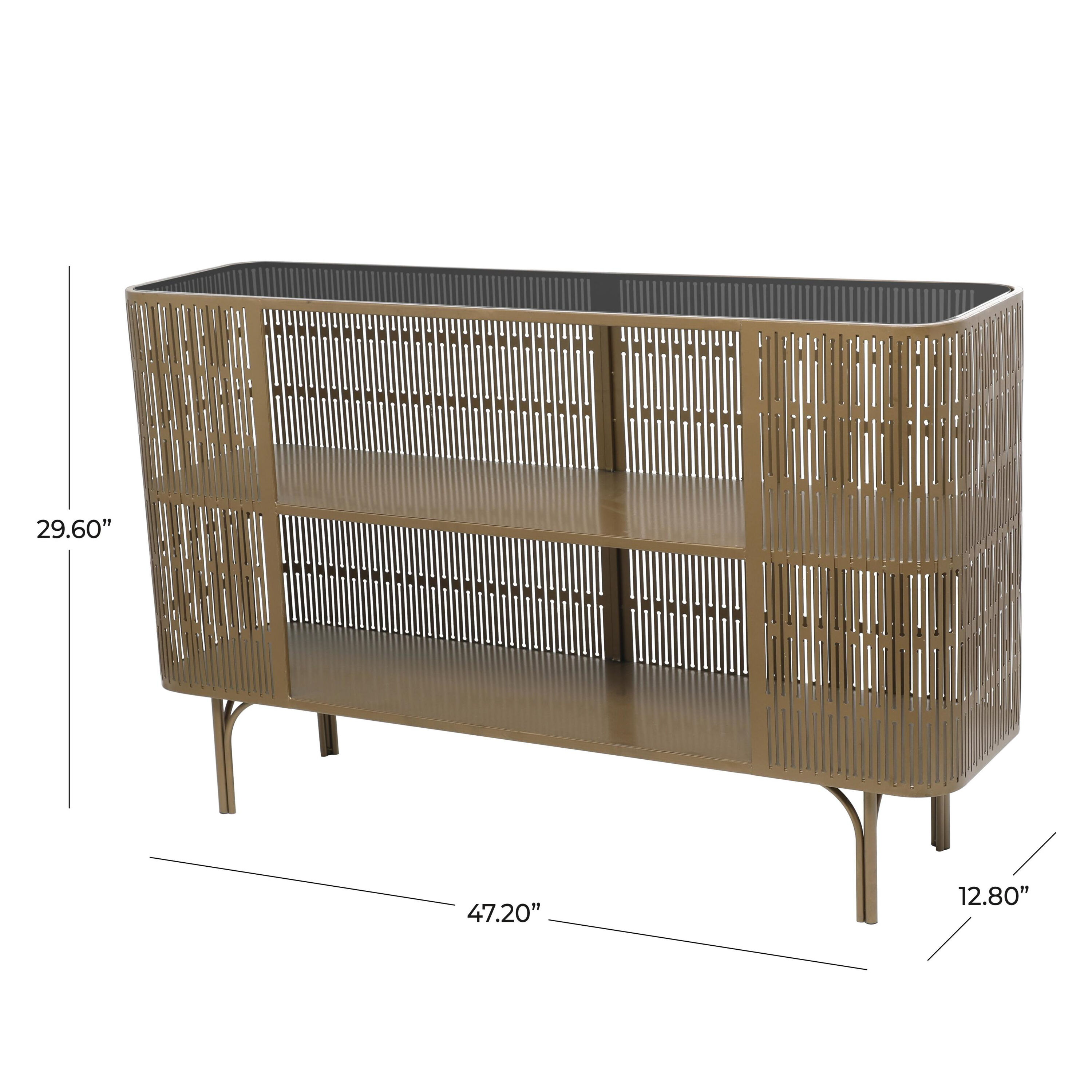 Milner Gold Metal and Black Glass Console Table with Shelf image number 5