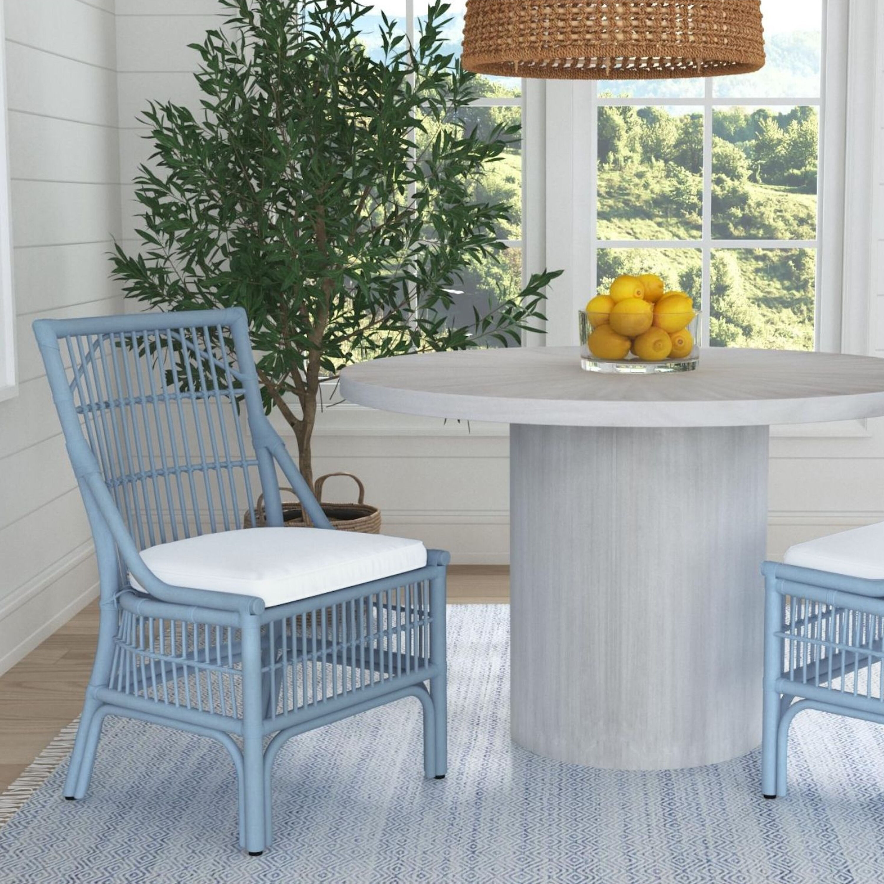 Cunard Rattan Slat Back Upholstered Dining Chair 2 Piece Set image number 1