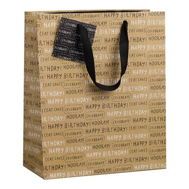 Large Brown Happy Birthday Kraft Gift Bag Large Brown Happy Birthday Kraft Gift Bag
