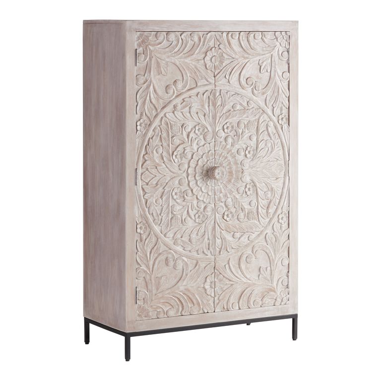 CRAFT Monterey Whitewash Wood Floral Storage Cabinet image number 1