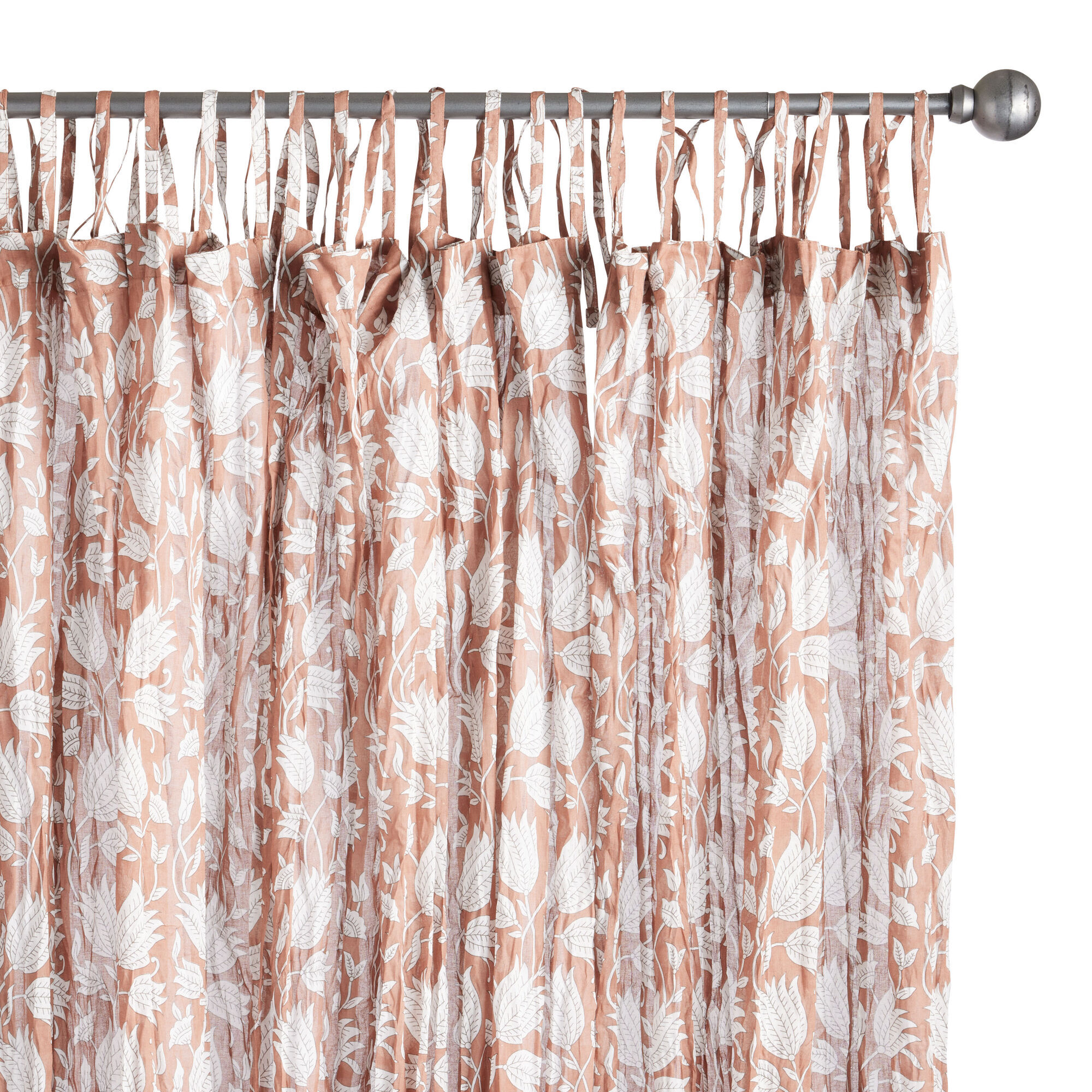 Rust Floral Cotton Crinkle Voile Tie Top Curtain Set of 2 image number 0