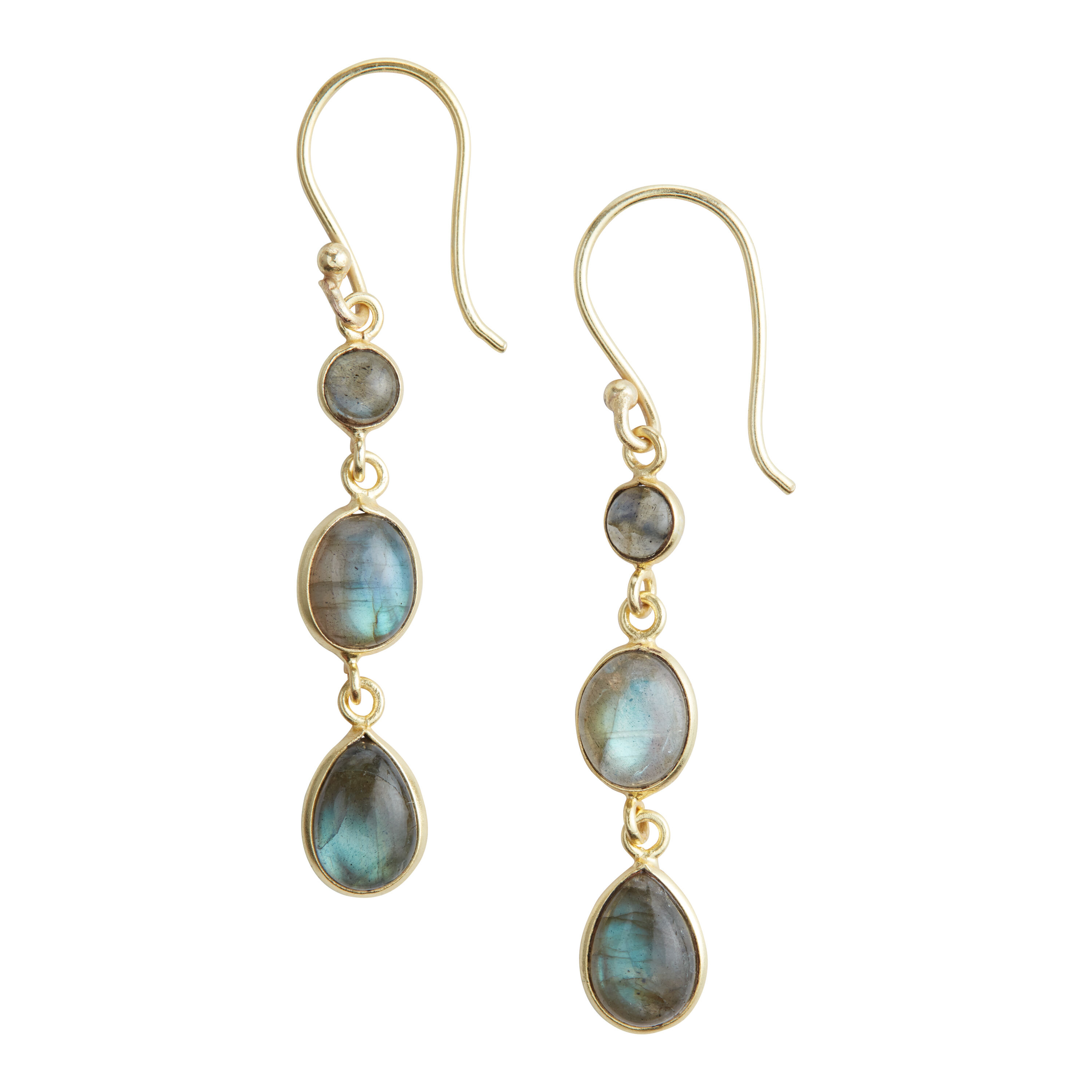 Gold And Semiprecious Labradorite Three Tier Dangle Earrings image number 0