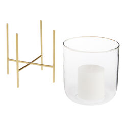 Clear Glass Hurricane Candle Holder With Gold Stand