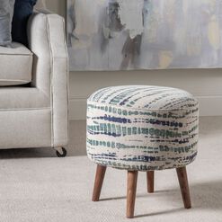 Canby Round Blue and Green Abstract Upholstered Stool