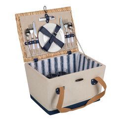 Picnic Time Canvas and Wicker Boardwalk Picnic Basket