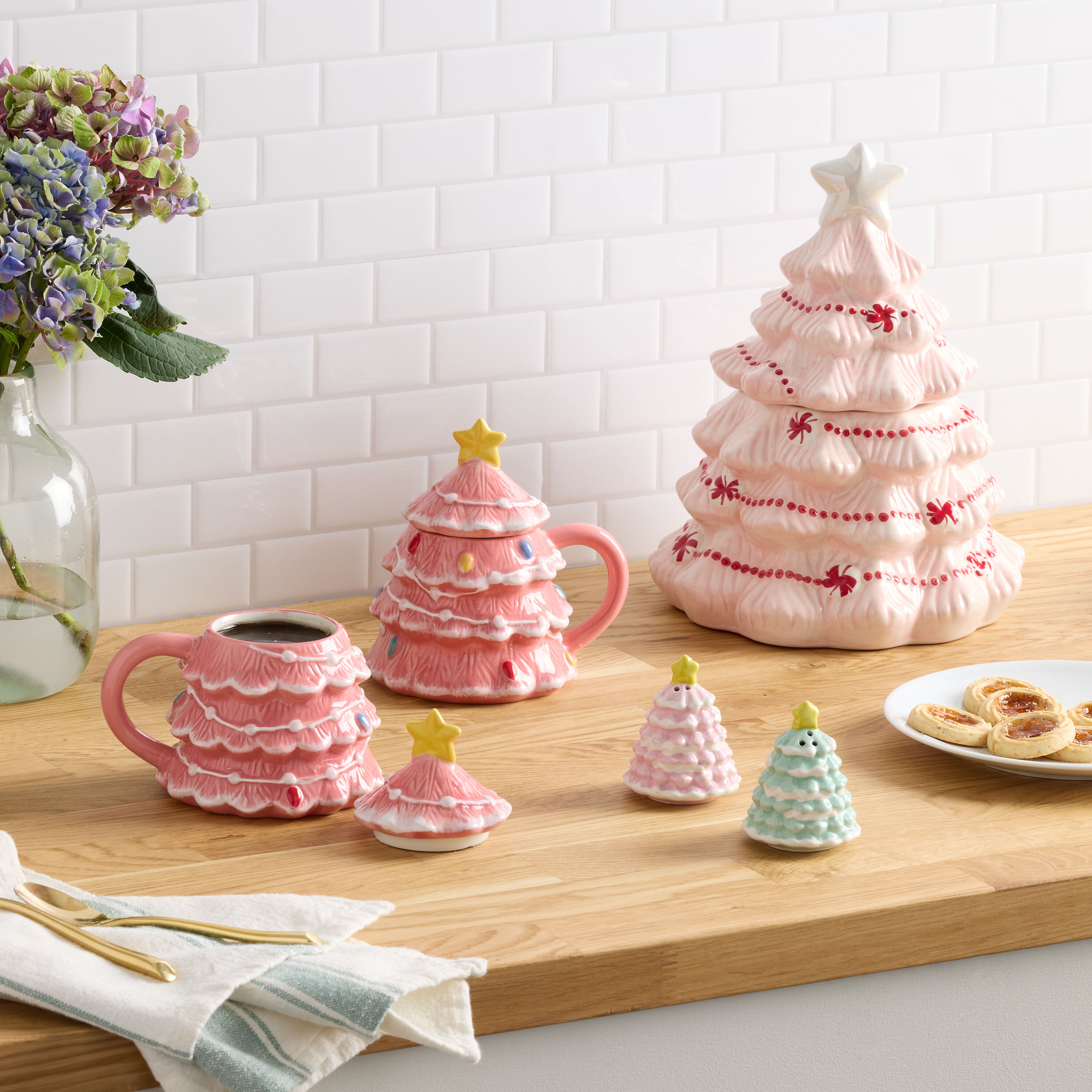 Pink Merry Kitschmas Christmas Tree Figural Cookie Jar image number 1