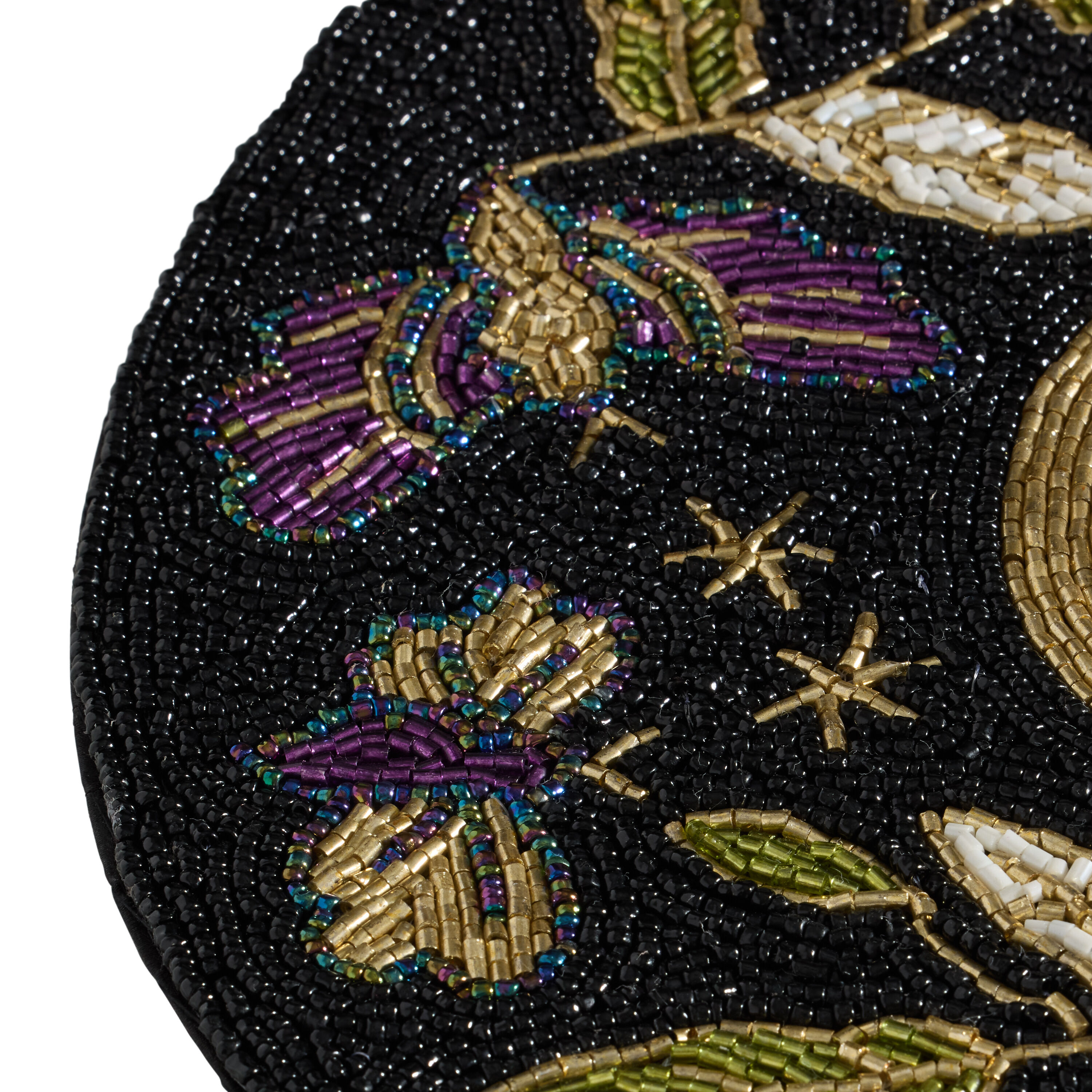 Round Black and Gold Celestial Moth Beaded Placemat image number 1