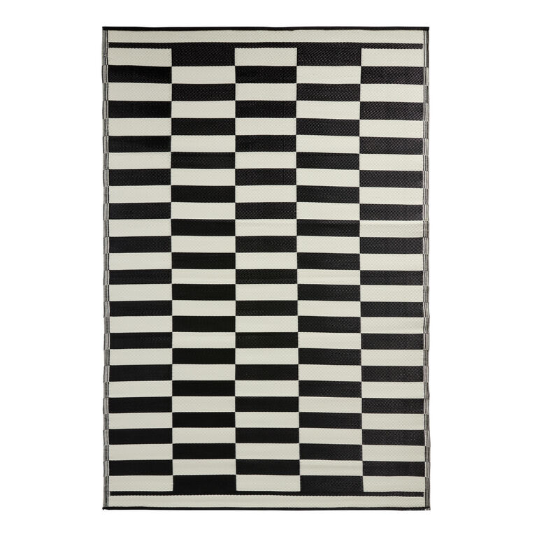 Rio Black Broken Stripe Reversible Indoor Outdoor Floor Mat image number 3