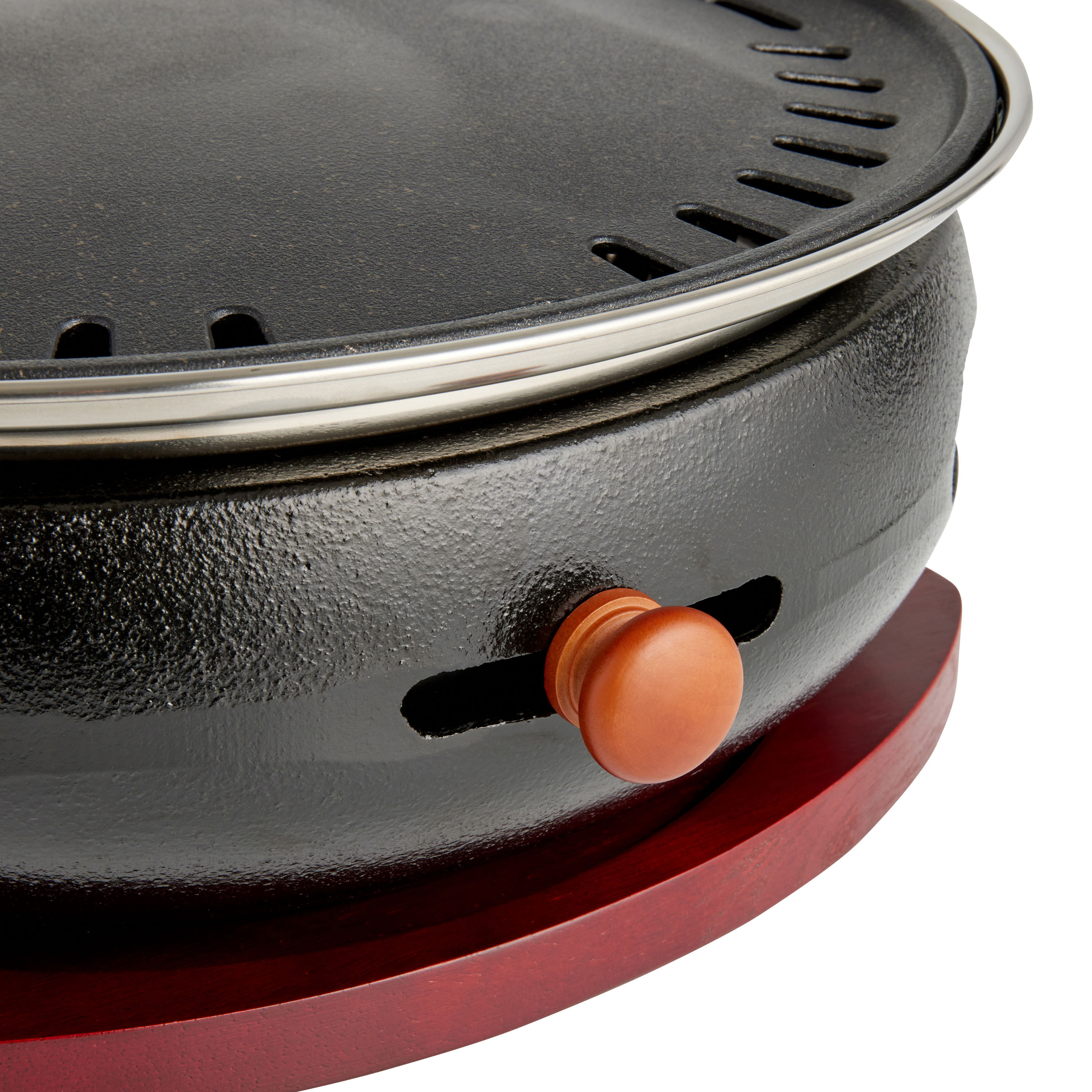 Cast Iron and Wood Korean Style Portable Charcoal BBQ Grill image number 3