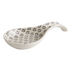 Stamped Black And Ivory Ceramic Spoon Rest