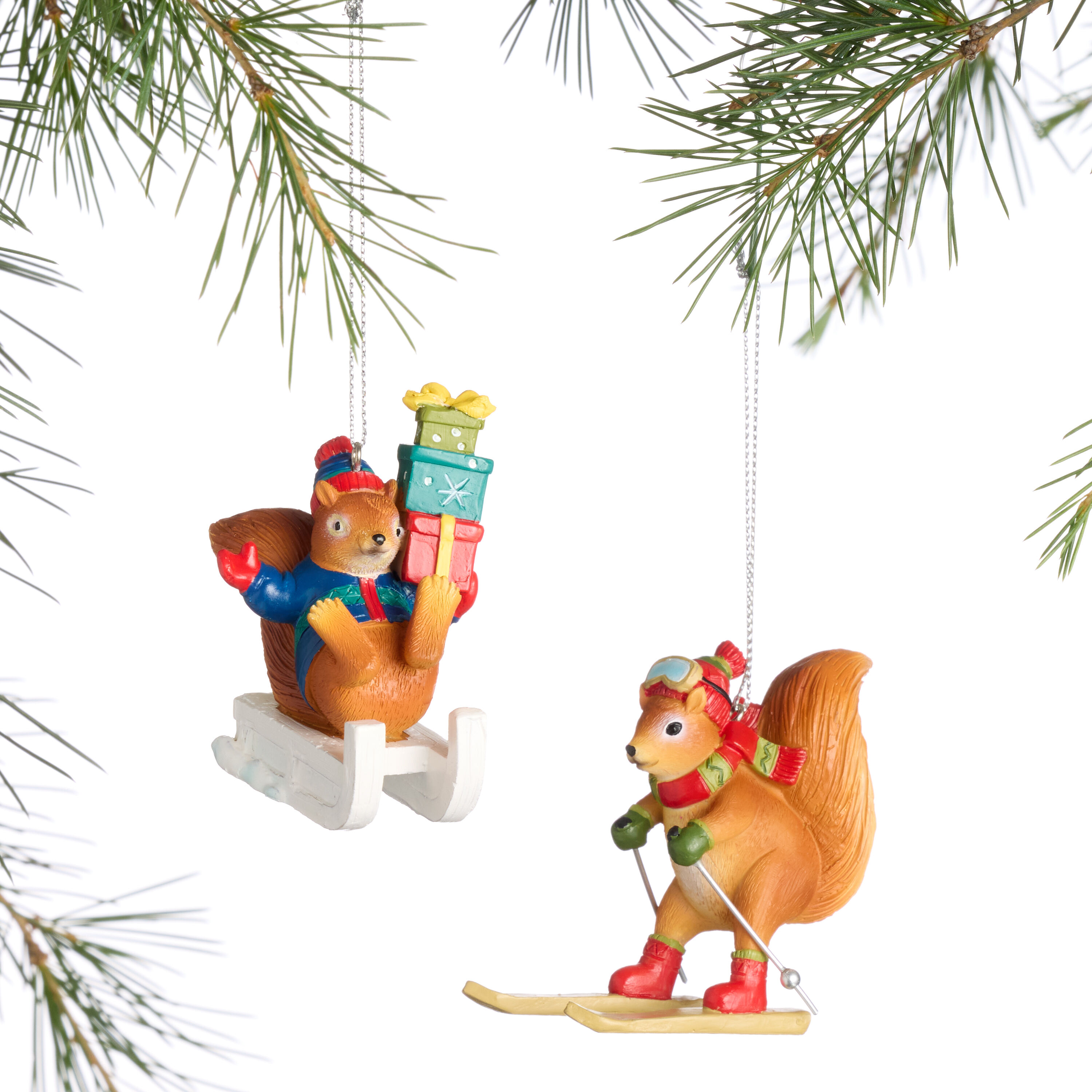 Resin Winter Squirrel Ornaments Set of 2 image number 0