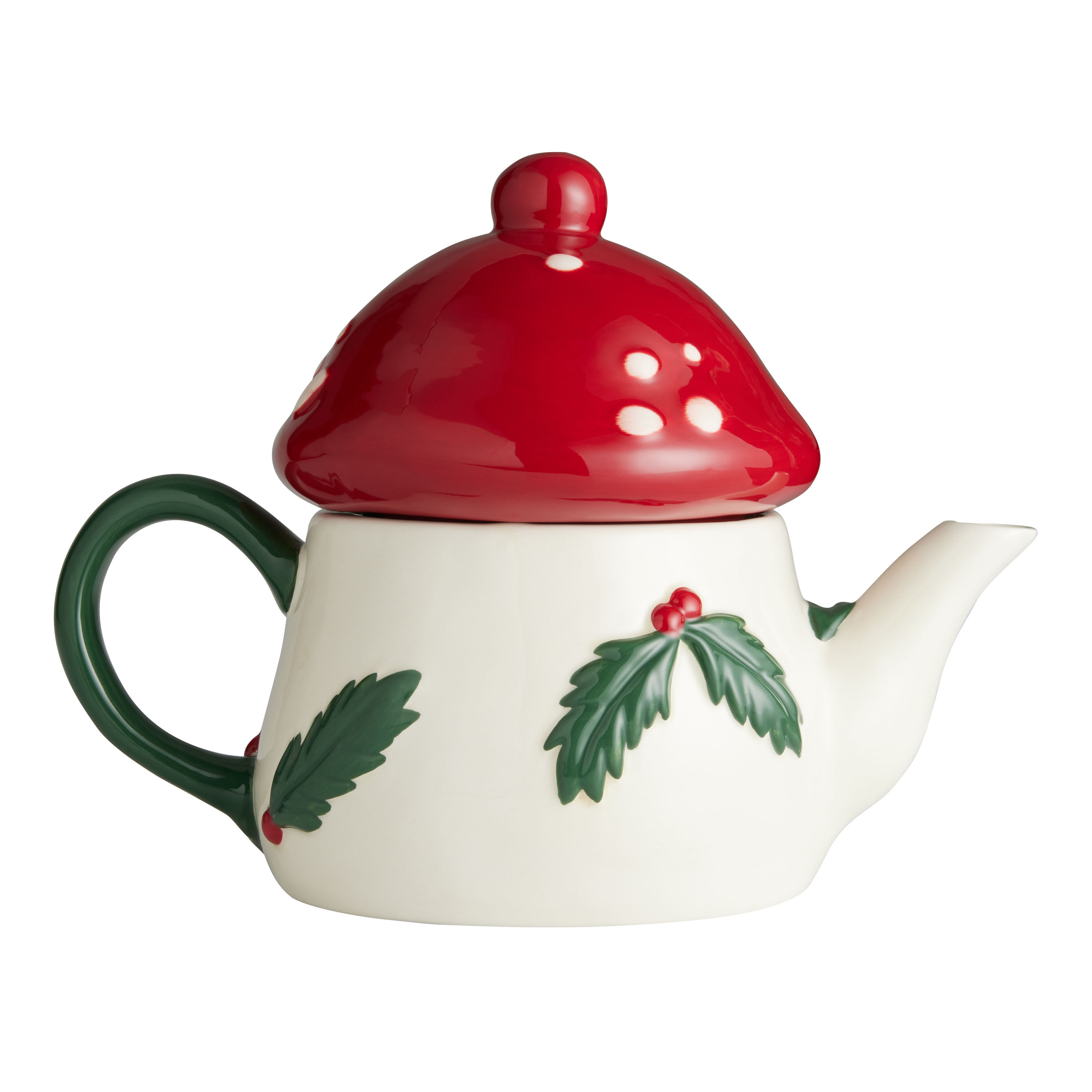 Red and Green Ceramic Mushroom House Teapot image number 2