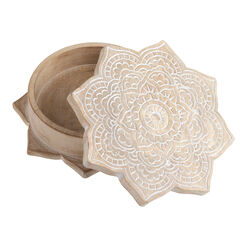 Whitewash Carved Wood Floral Mandala Box