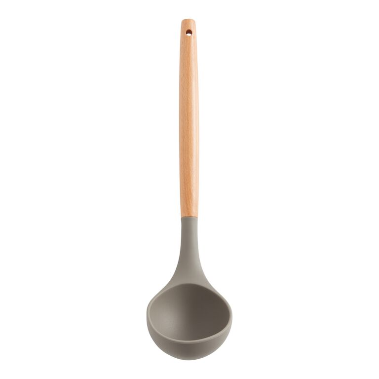 Gray Silicone Ladle With Wood Handle