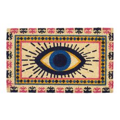Yellow and Blue Evil Eye Coir Doormat