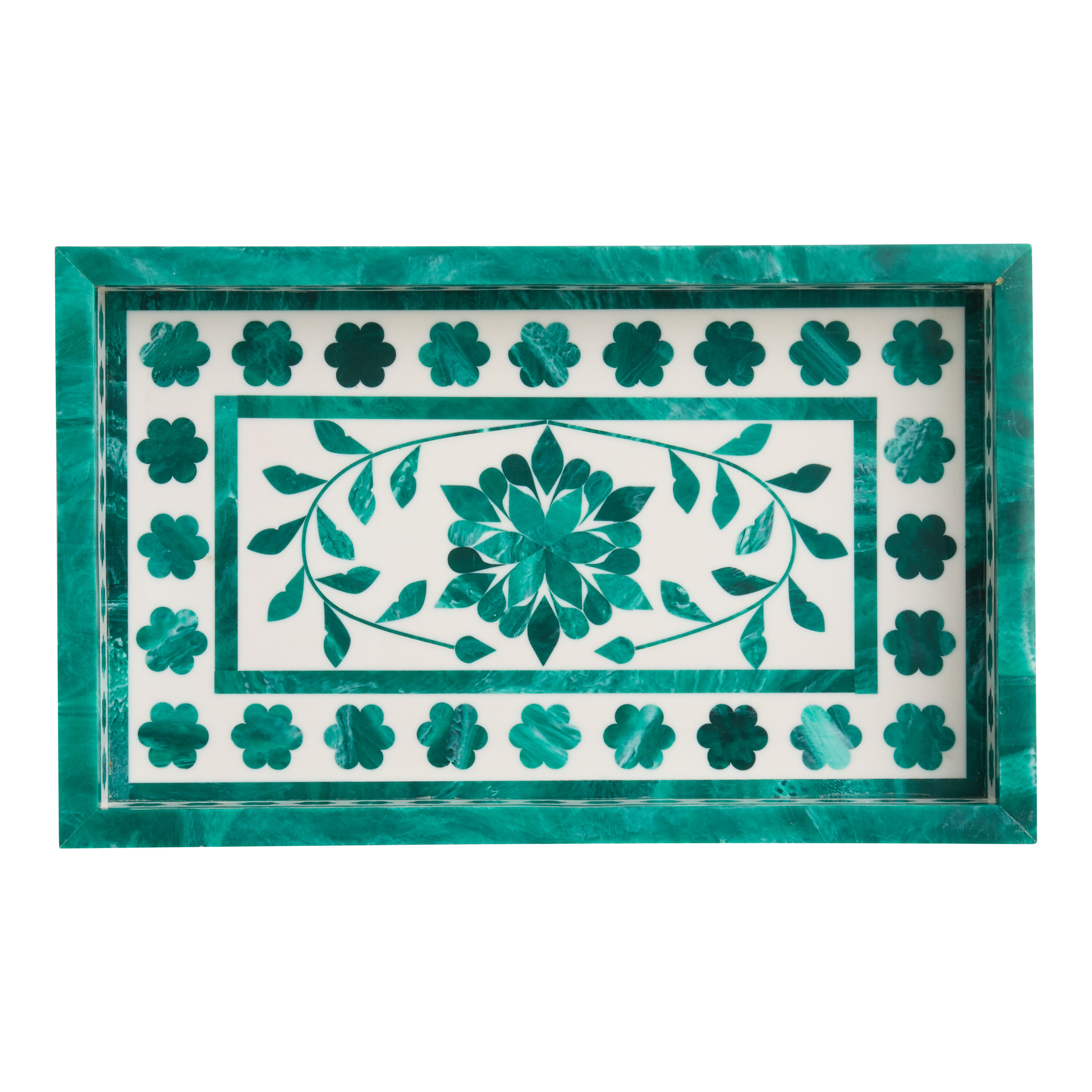 Teal and White Resin Floral Inlay Cocktail Serving Tray image number 1
