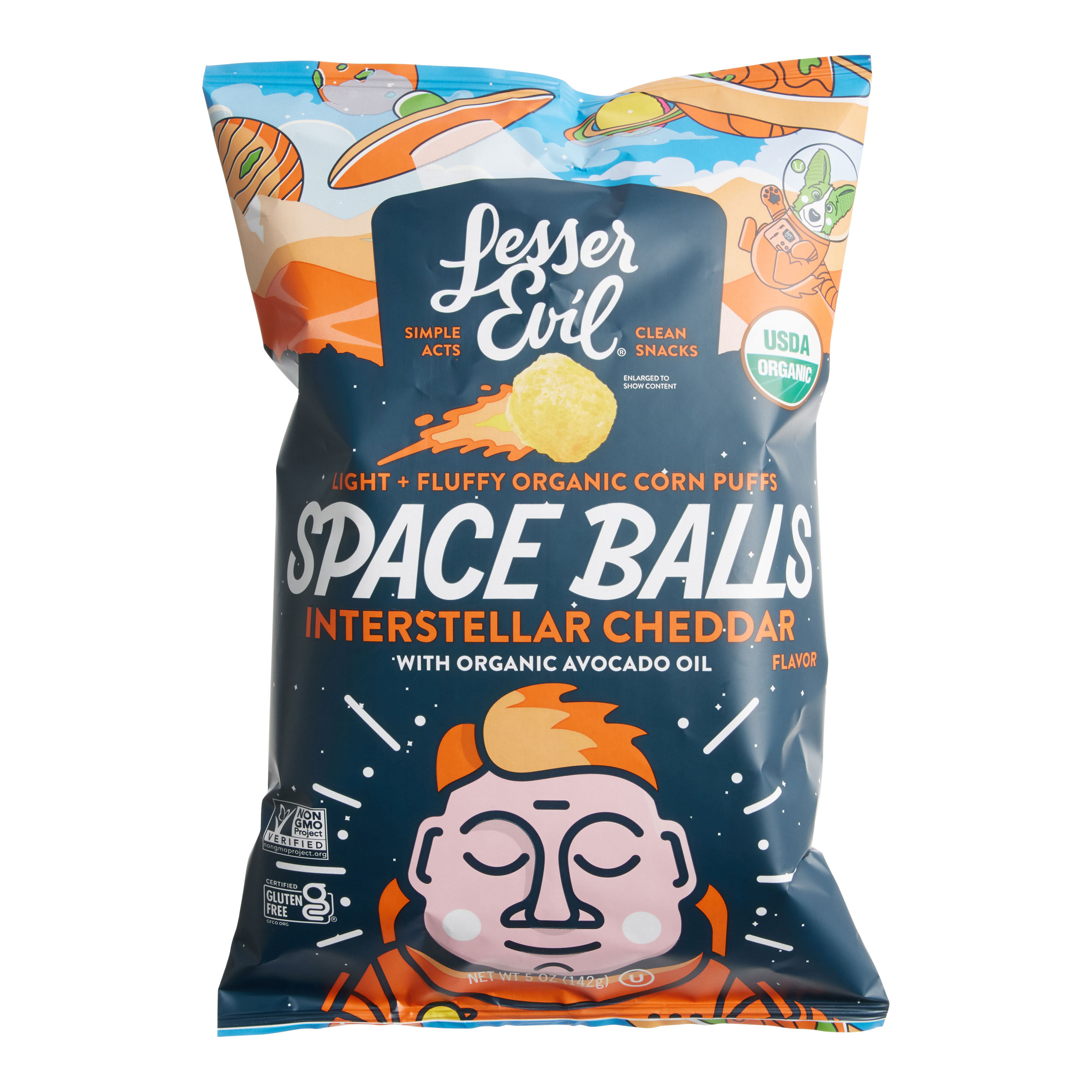 LesserEvil Space Balls Interstellar Cheddar Corn Puffs image number 0