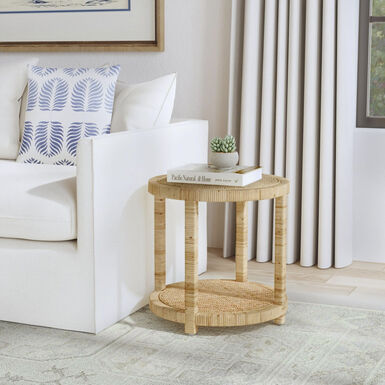 Dandelion Round Natural Woven Rattan Side Table with Shelf Dandelion Round Natural Woven Rattan Side Table with Shelf