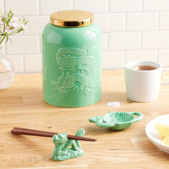 Green Ceramic Dragon Figural Chopstick Rest Set of 2