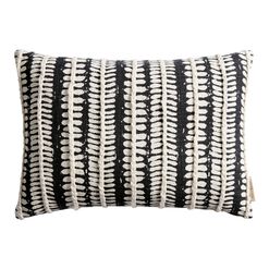 Black And Ivory Leaf Stripe Lumbar Pillow
